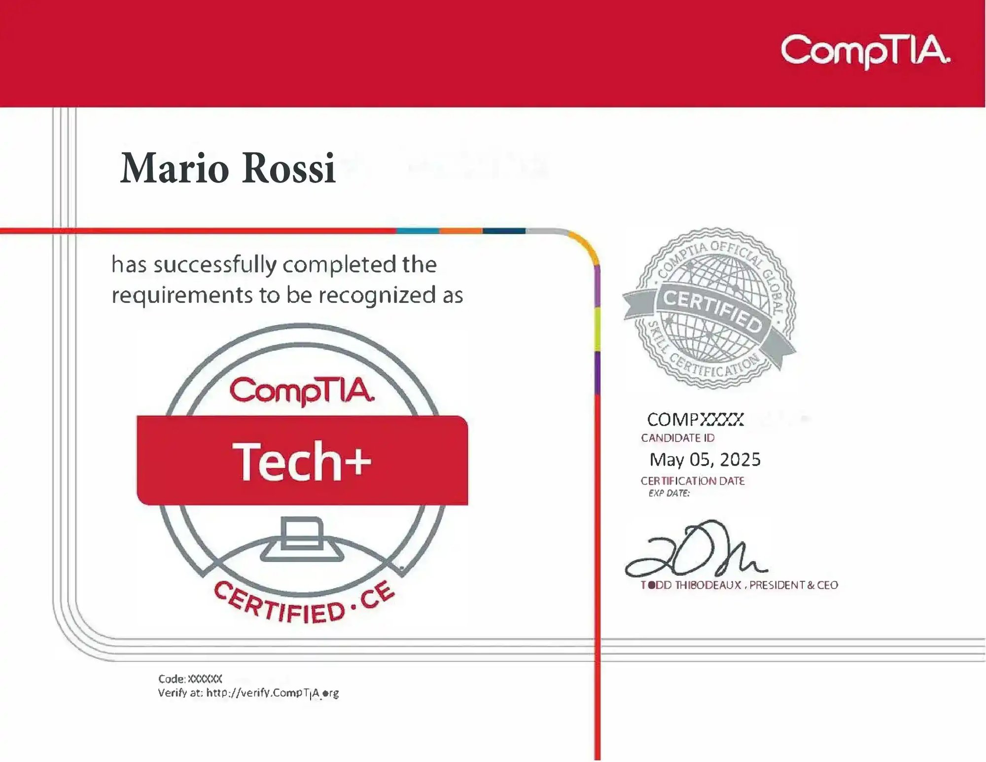 Certidicato Comptia Certidicato Comptia