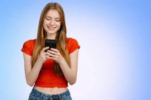 Giovane donna con smartphone e sorriso (1)